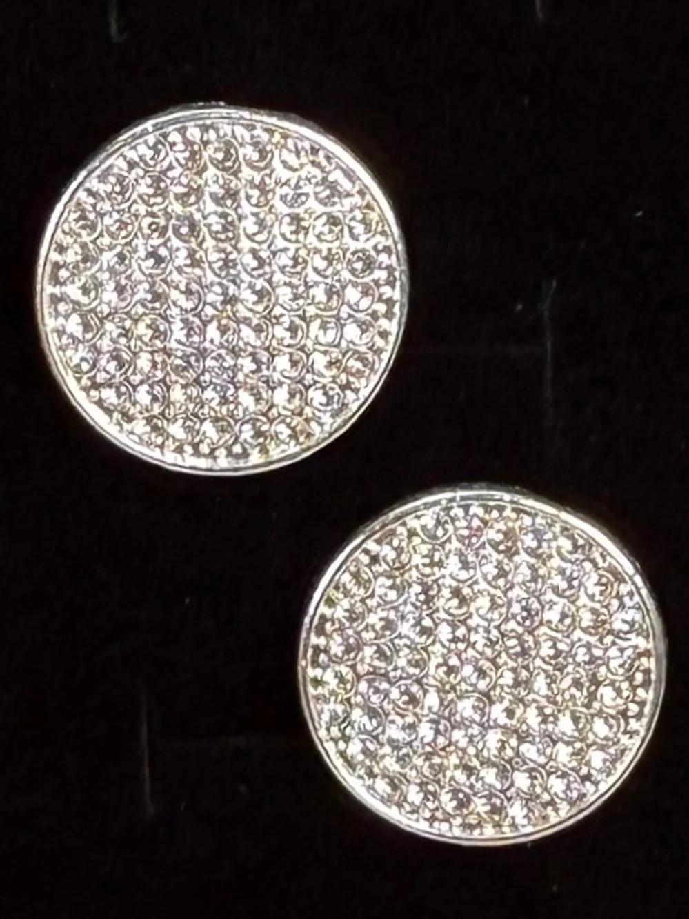 Vintage Silvertone Round Pave Crystal Stud Earrings